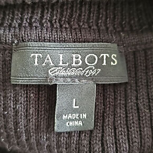 Talbots Cotton Blend Turtle Neck Pullover Ruffled Collar Sweater Black Classy L - Picture 11 of 13